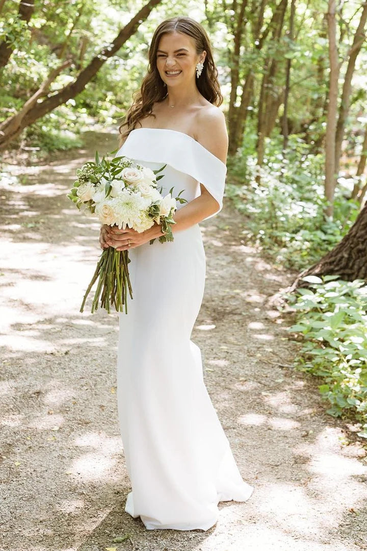 Robe de mariée longue sirène à épaules dénudées
